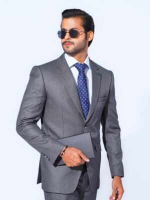 Grey Self Tailored Fit Two Piece Suit (SF-054)