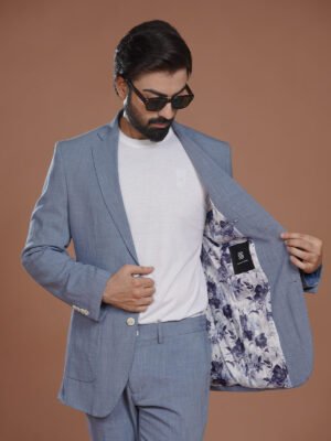 Navy Imported Linen Two Piece Suit (SF-089)