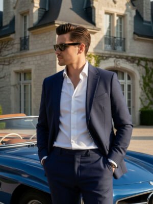 Navy Blue Self Two Piece Suit (SF-114)