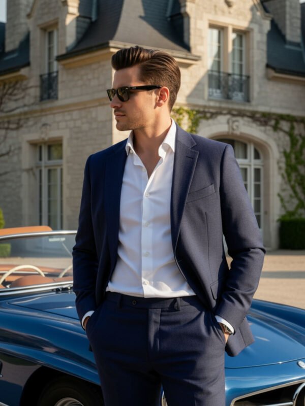 Navy Blue Self Two Piece Suit (SF-114)