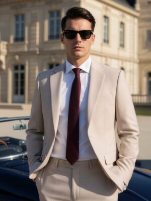Beige Self Imported Two Piece Suit (SF-124)