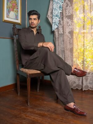 Brown Plain Exclusive Range Designer Shalwar Kameez (SK-591)