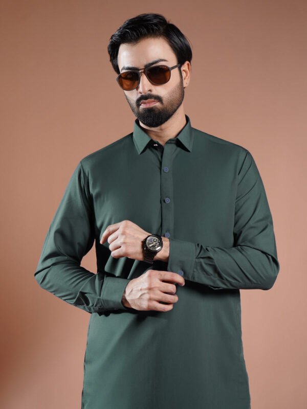 Dark Green Plain Exclusive Range Designer Shalwar Kameez (SK-592)