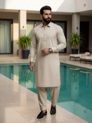 Fawn Plain Exclusive Range Designer Shalwar Kameez (SK-600)