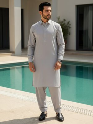 Light Grey Plain Exclusive Range Designer Shalwar Kameez (SK-601)