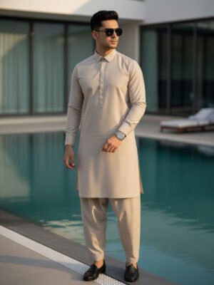 Beige Plain Exclusive Range Designer Shalwar Kameez (SK-603)