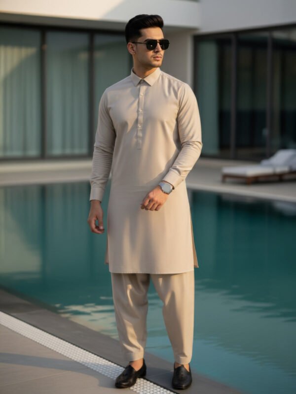 Beige Plain Exclusive Range Designer Shalwar Kameez (SK-603)