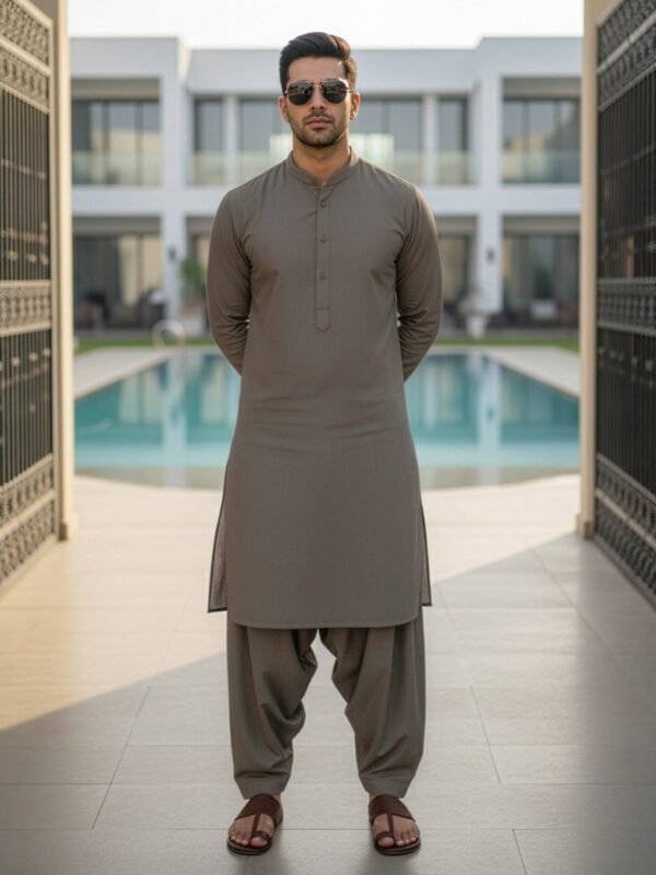 Olive Designer Kurta Shalwar (SK-613)