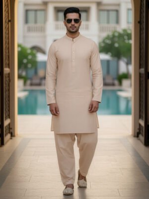 Cream Designer Kurta Shalwar (SK-614)