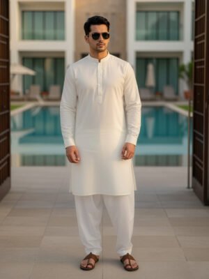 Off White Designer Kurta Shalwar (SK-615)