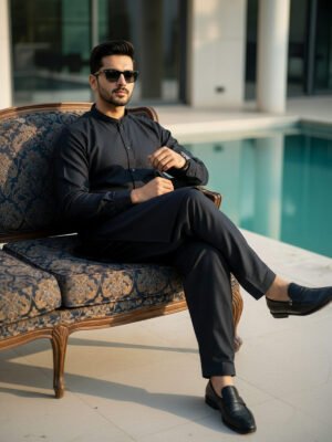 Charcoal Designer Kurta Shalwar (SK-617)