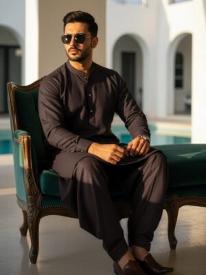 Dark Brown Designer Kurta Shalwar (SK-624)
