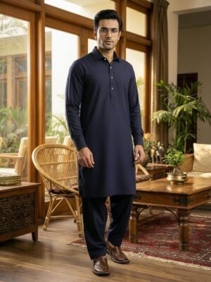 Navy Blue Designer Shalwar Kameez (SK-633)