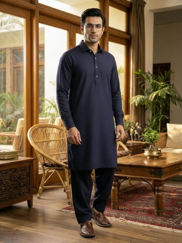 Navy Blue Designer Shalwar Kameez (SK-633)