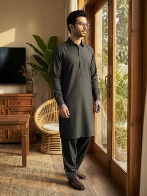 Olive Designer Shalwar Kameez (SK-636)