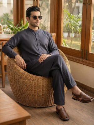 Dark Grey Designer Kurta Shalwar (SK-644)