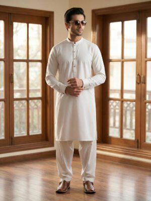 Off White Designer Kurta Shalwar (SK-647)