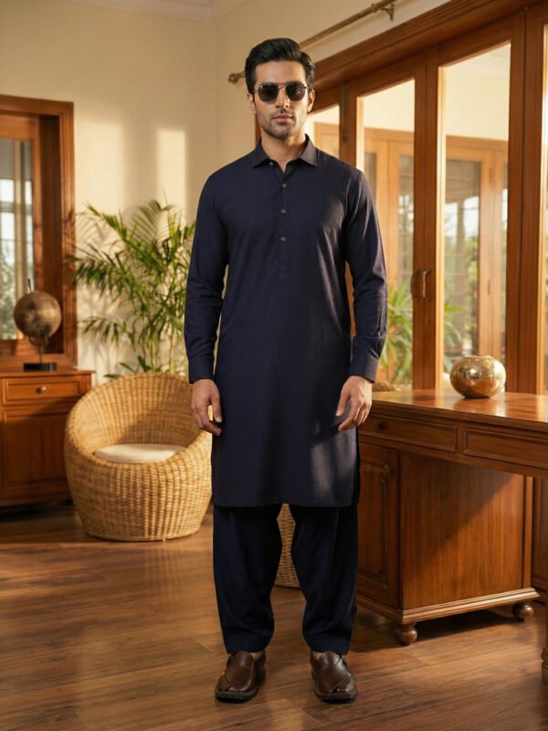 Navy Blue Designer Shalwar Kameez (SK-659)