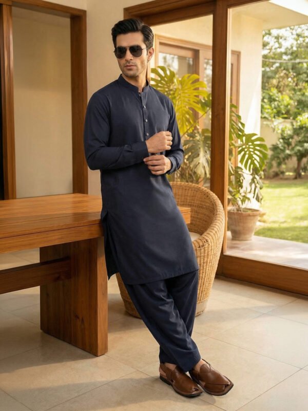 Navy Blue Designer Kurta Shalwar (SK-663)
