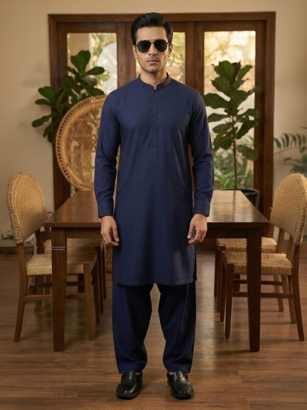 Navy Blue Designer Kurta Shalwar (SK-665)