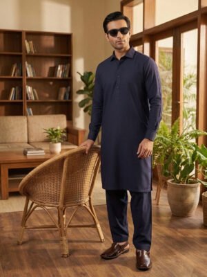 Navy Blue Designer Shalwar Kameez (SK-671)