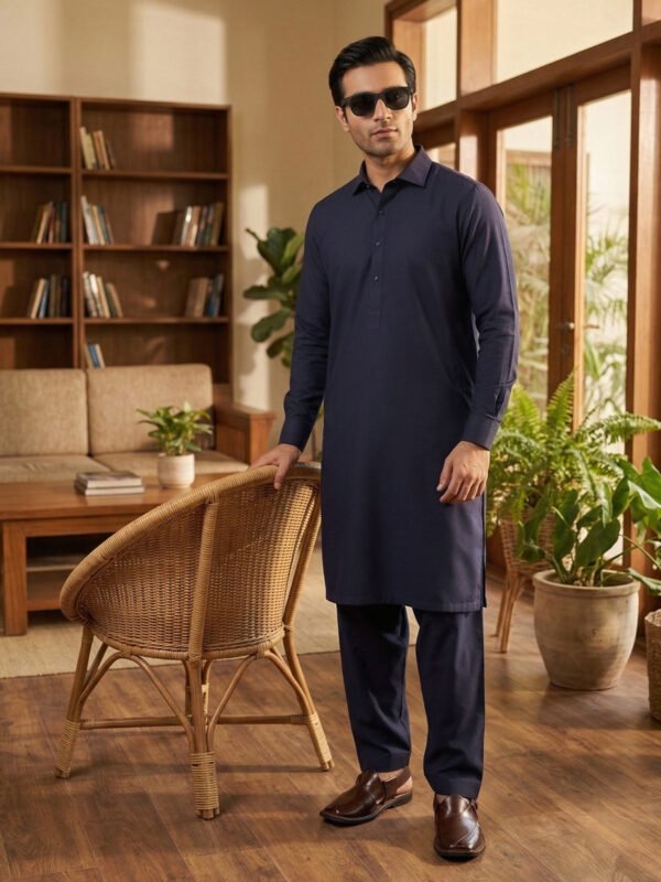 Navy Blue Designer Shalwar Kameez (SK-671)