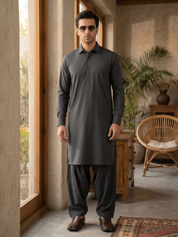 Dark Olive Designer Shalwar Kameez (SK-675)