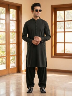 Dark Olive Designer Kurta Shalwar (SK-682)