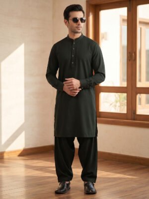 Dark Olive Designer Kurta Shalwar (SK-683)