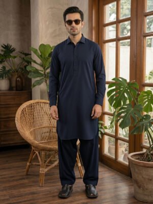 Navy Blue Designer Kurta Shalwar (SK-693)