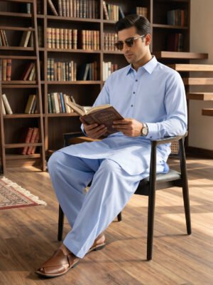 Powder Blue  Designer Shalwar Kameez (SK-719)