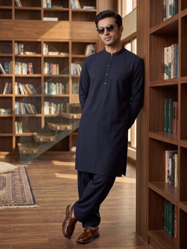 Navy Blue Designer Kurta Shalwar (SK-728)