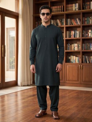 Bottle Green Designer Kurta Shalwar (SK-730)