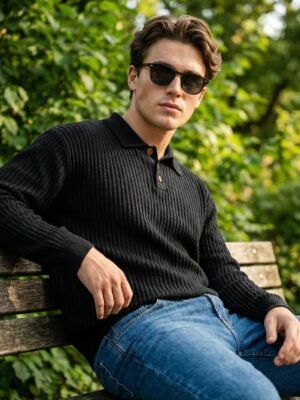 Black Full Sleeves Knitted Sweater (SKBP-006)