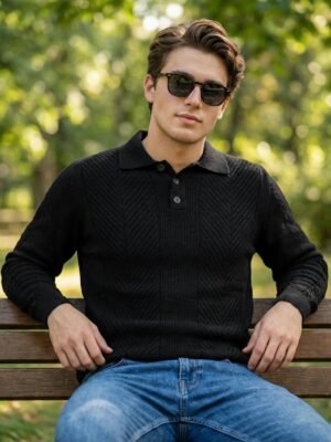Black Full Sleeves Knitted Sweater (SKBP-011)