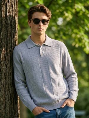 Heather Grey Full Sleeves Knitted Sweater (SKBP-012)
