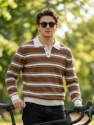 Rust & White Full Sleeves Knitted Sweater (SKBP-015)