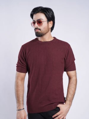 Maroon Half Sleeves Men’s Premium Knitted Crew Neck T-Shirt (SKCN-024)