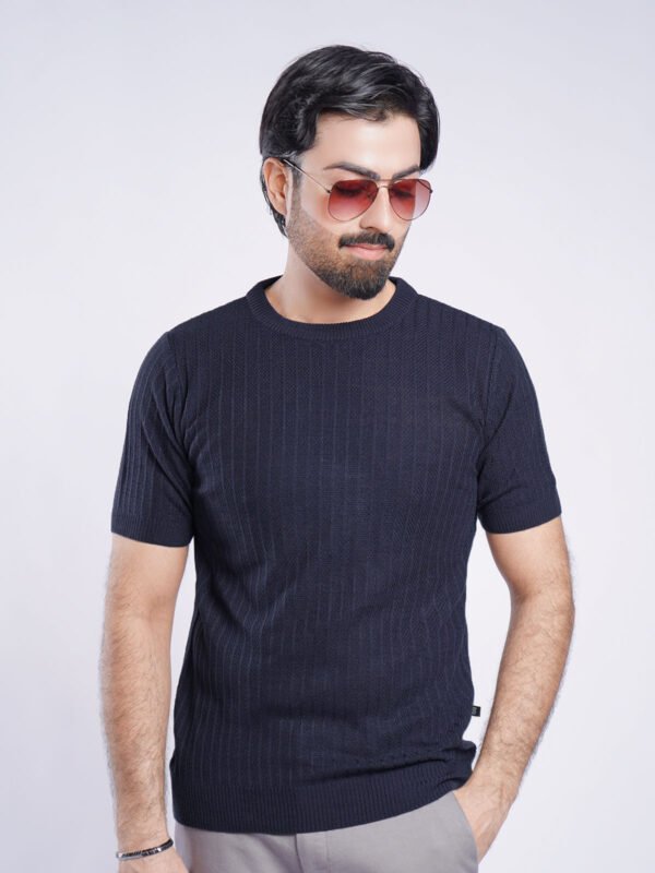 Navy Half Sleeves Men’s Premium Knitted Crew Neck T-Shirt (SKCN-025)