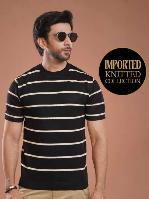 Black Premium Knitted Crew Neck T-Shirt (SKCN-045)