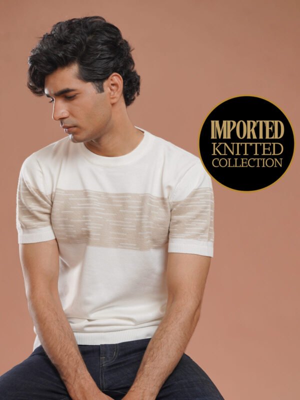 White Premium Knitted Crew Neck T-Shirt (SKCN-048)