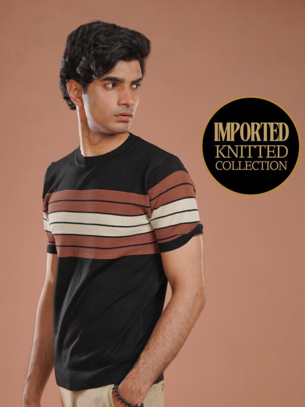 Black & Rust Premium Knitted Crew Neck T-Shirt (SKCN-050)