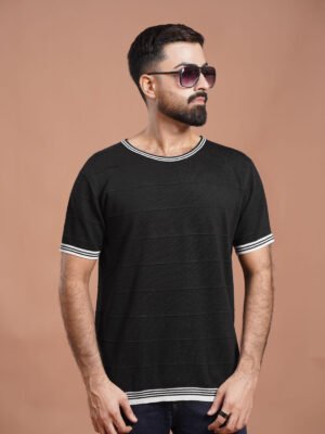 Black Premium Knitted Crew Neck T-Shirt (SKCN-055)