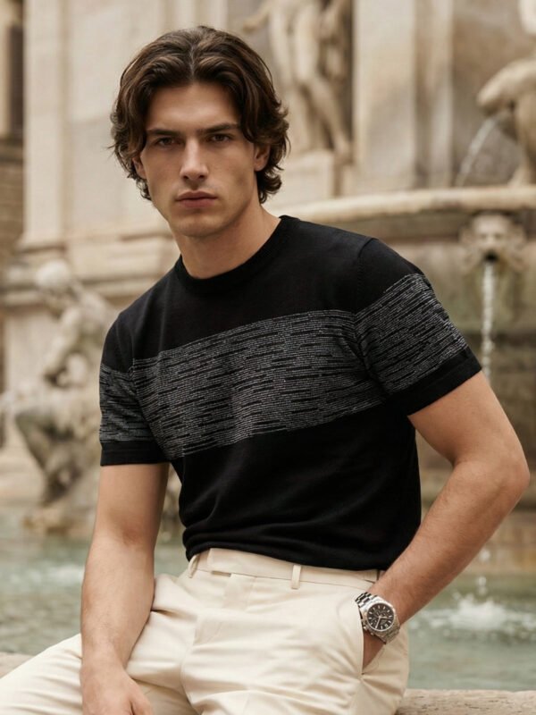 SKCN061-2.jpg Black Premium Knitted Crew Neck T-Shirt (SKCN-061)