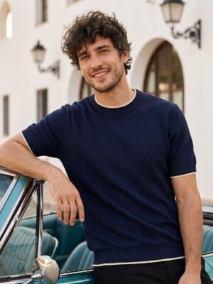 Royal Blue Premium Knitted Crew Neck T-Shirt (SKCN-070)