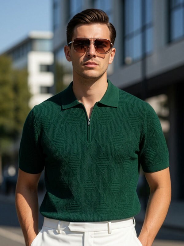 SKZP048-2.jpg Bottle Green Sweater Knitted Zipper Polo (SKZP-048)