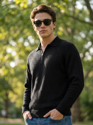 Black Full Sleeves Knitted Sweater (SKZP-050)