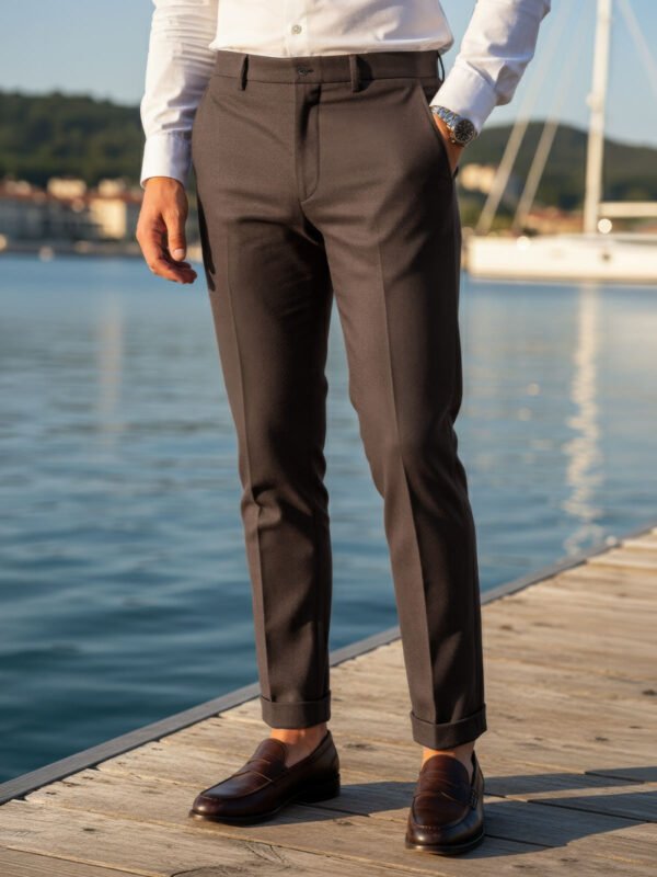 Dark Brown Seersucker Pleated Trouser (SPT-001)