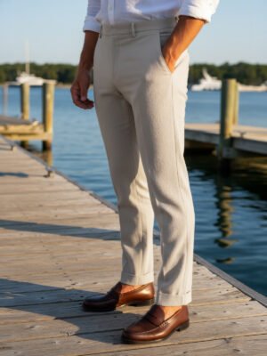 Fawn Seersucker Pleated Trouser (SPT-004)