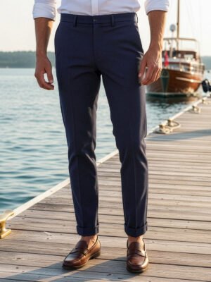 Navy Blue Seersucker Pleated Trouser (SPT-005)